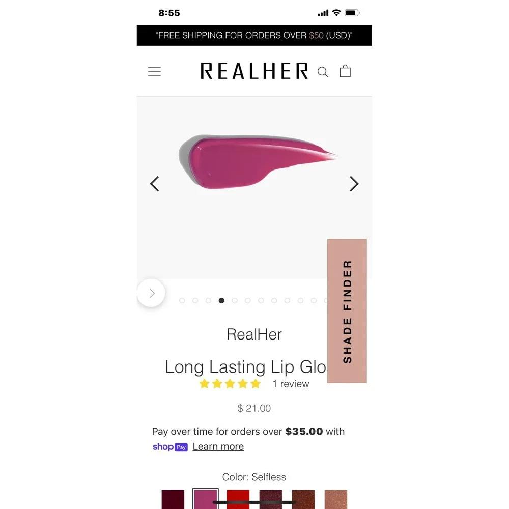 REALHER Long-Lasting Lip Gloss Kit 6 Piece Set Nudes Pinks Reds New in Box